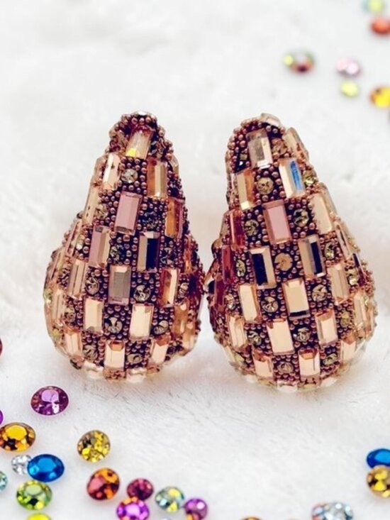 Jewelry - Rose Gold Mosaic-Styled Teardrop Pierced Statement Earrings ✨NWOT✨